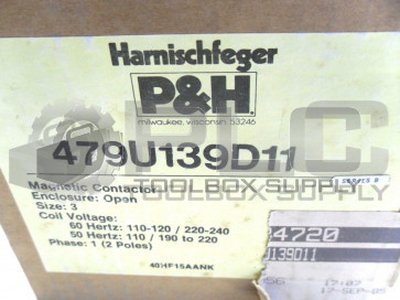 NEW P&H 479U139D11 MAGNETIC CONTACTOR SIZE 3 600V.MAX SERIES B 432Q20-D1