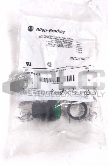 NEW ALLEN BRADLEY 800FP-LE3 SERIES A GREEN ILLUMINATED EXTENDED PUSH BUTTON