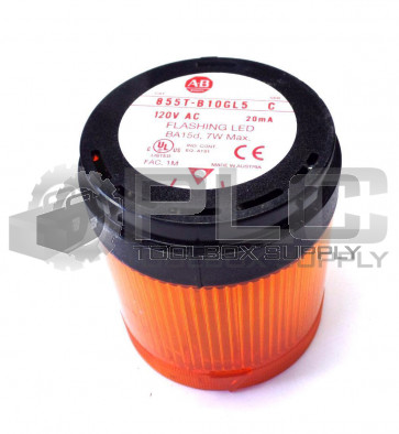 ALLEN BRADLEY 855T-B10GL5 STACK LIGHT FLASHING LED 120V AMBER LENS