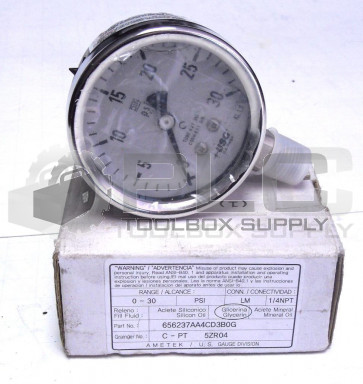 NEW AMETEK US GAUGE 656237AA4CD3B0G C-PT 5XR04 PSI: 0-30 CONNECTOR: 1/4