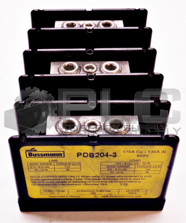 BUSSMANN PDB204-3 POWER DISTRIBUTION BLOCK PDB2043 200 AMP MAX 600 VOLTS