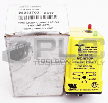 NEW TIME MARK CORP A257B-480VAC PHASE MONITOR YELLOW 3PHASE 8PIN