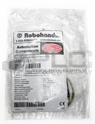 SEALED NEW ROBOHAND DESTACO OISP-011 INDUCTIVE PROXIMITY SENSOR 8MM X 45MM 