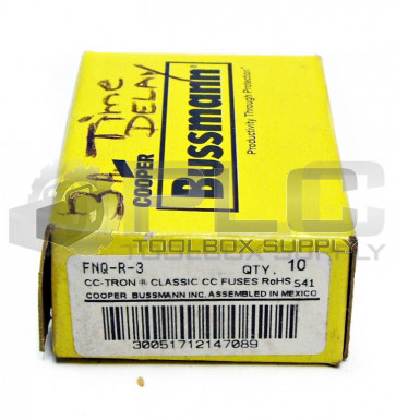 BOX OF 10 NEW BUSSMANN FNQ-R-3 CC-TRON TIME DELAY FUSE 3AMP 600VAC