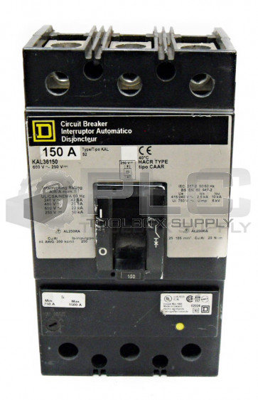 SQUARE D KAL36150 CIRCUIT BREAKER 150AMP 3POLE 600VAC 250VDC 50/60Hz KAL-36150