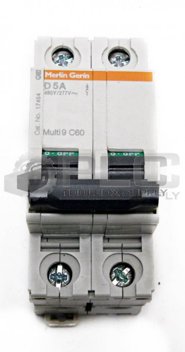 NEW SQUARE D 17454 SUPPLEMENTARY PROTECTOR 5 AMP, 2 POLE, D CURVE, MG17454 