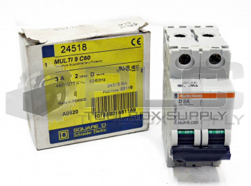 NEW SQUARE D 24518 SUPPLEMENTARY PROTECTOR 3 AMP, 2 POLE, D CURVE, MG24518