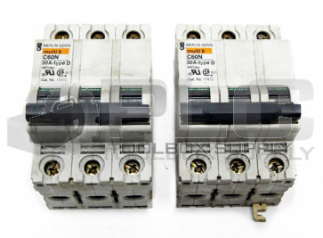 LOT OF 2 SQUARE D MERIN GERIN MG 17472 SUPPLEMENTARY PROTECTOR 30 AMP, 3 POLE
