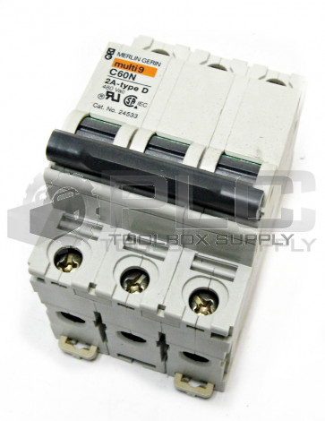 NEW SQUARE D MG 24533 SUPPLEMENTARY PROTECTOR 2 AMP, 3 POLE, D CURVE, MG-24533