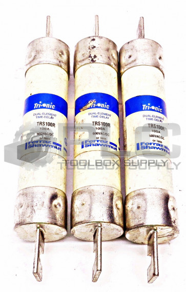 LOT OF 3 FERRAZ SHAWMUT TRS100R TRI-ONIC 100A 600VAC/DC TIME DELAY FUSE