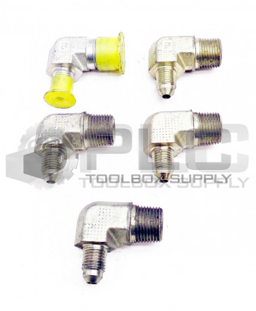 LOT OF 5 NEW PARKER 3/8" IN MALE 7/16" TAPERED MALE 90° ELBOW FITTING