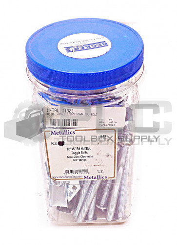 CONTAINER OF 33 NEW METALLICS J1521 3/8" RD HD SLOT TOGGLE BOLTS W/3/8" WINGS