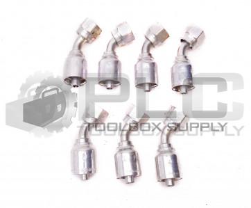 LOT OF 7 NEW PARKER 1J743-8-6 45° HOSE FITTING 3/4" ID FEMALE THREAD X 3/8" HOSE