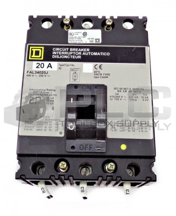 SQUARE D FAL34020J CIRCUIT BREAKER 20A 480V
