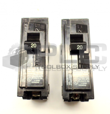 NEW LOT OF 2 SIEMENS B120 1 POLE 20 AMP BOLT ON CIRCUIT BREAKER