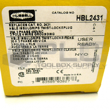 NEW HUBBELL HBL2431 TWIST LOCK PLUG 20A 480V 3 POLE 4 WIRE
