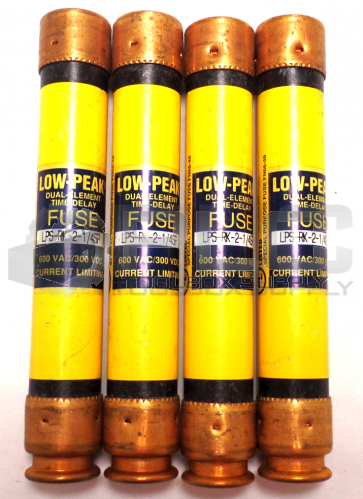 NEW LOT OF 4 BUSSMANN LPS-RK-2-1/4SP LOW PEAK DUAL ELEMENT TIME DELAY FUSE 