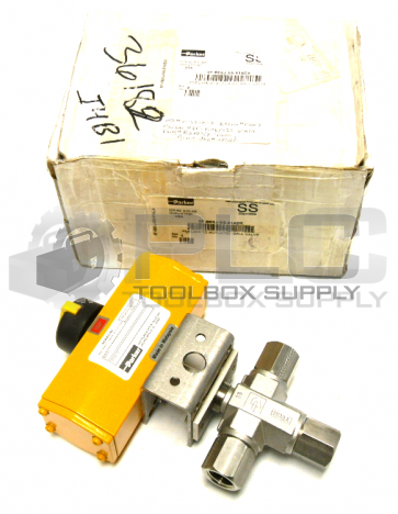 NEW PARKER 8F-B8XJ-SS-61ADX 3 WAY BALL VALVE WITH ACTUATOR