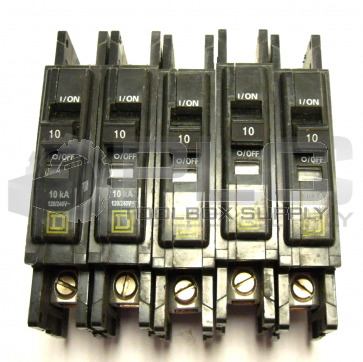 LOT OF 5 SQUARE D QOU110 CIRCUIT BREAKER 10 AMP 120/240V