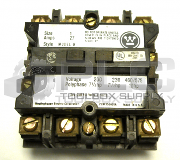 WESTINGHOUSE A201KICA MOTOR CONTROL CONTACTOR SIZE 1 MODEL B 27/AMPS