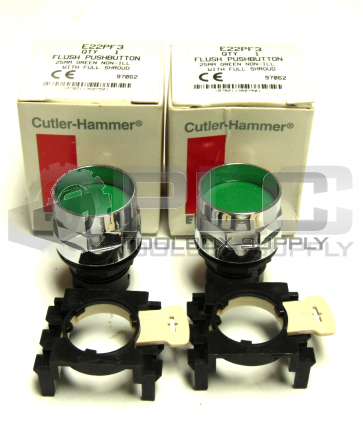 NEW LOT OF 2 CUTLER-HAMMER E22PF3 FLUSH GREEN PUSH BUTTON