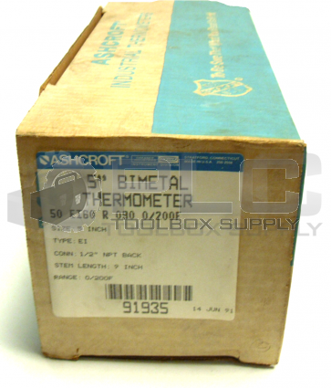NEW ASHCROFT 50EI60R090 BIMETAL THERMOMETER 5" 0/200F STEM LENGTH 9"