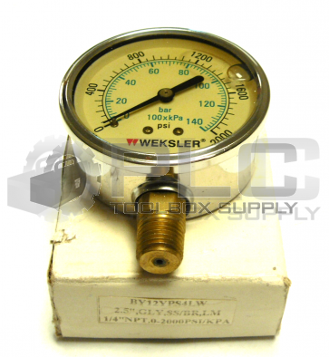 NEW IN BOX WEKSLER BY12YPS4LW PRESSURE GAUGE 2-1/2" 0-2000 PSI