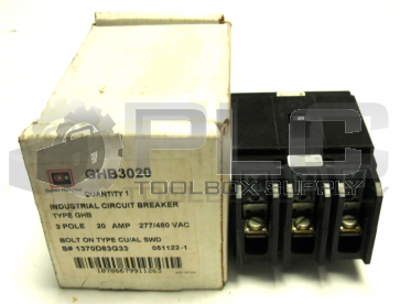 NEW CUTLER-HAMMER GHB3020 INDUSTRIAL CIRCUIT BREAKER 3 POLE 20 AMP 277/480 VAC