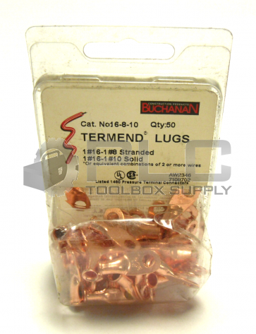 NEW SEALED BUCHANAN 16-8-10 TERMEND LUGS QTY 50