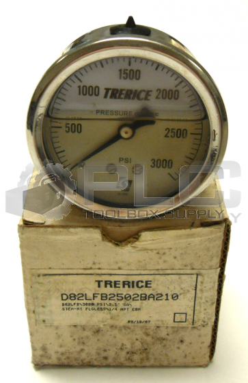 NEW TRERICE D82LF2502BA210 PRESSURE GAUGE 3000 PSI /2.5" GA/1/4 NPT CAM D82LFB