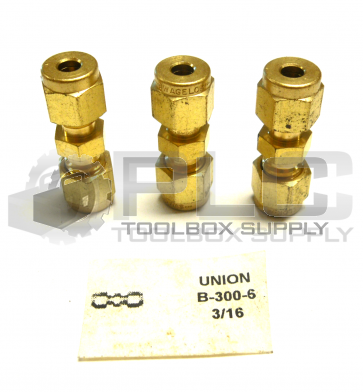 NEW LOT OF 3 SWAGELOK B-300-6 UNION 3/16" 