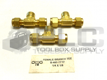 NEW LOT OF 3 SWAGELOK B-400-3TTF FEMALE BRANCH TEE 1/4 X 1/8 