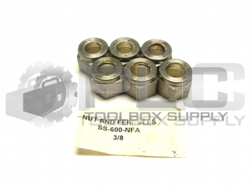 NEW LOT OF 6 SWAGELOK SS-600-NFA NUT 3/8 