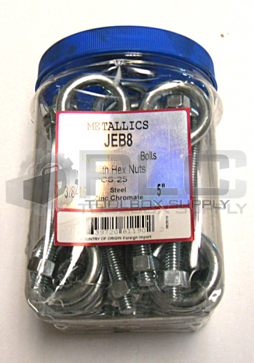 NEW LOT OF 25 METALLICS JEB8 EYE BOLTS W/HEX NUTS 