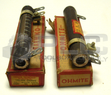 NEW LOT OF 2 OHMITE 0591 CERAMIC RESISTORS 50 WATTS 100,000 OHMS