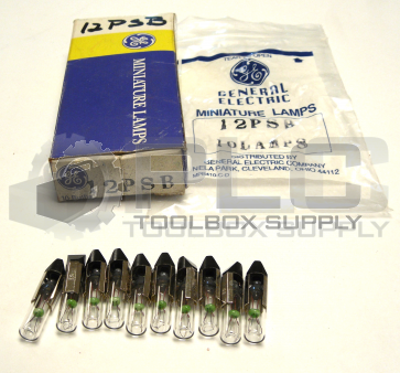 NEW BOX OF 10 GENERAL ELECTRIC 12PSB LAMP MINIATURE 12V .17AMP T2 SLIDE BASE