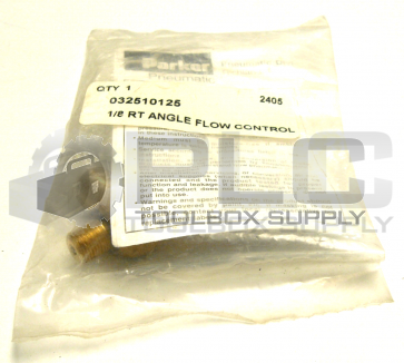 NEW PARKER PNEUMATIC 032510125 1/8 RIGHT ANGLE FLOW CONTROL