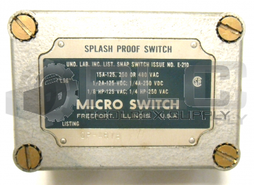  MICRO SWITCH 0P-AR78 SPLASH PROOF SWITCH