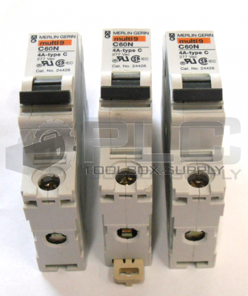 LOT OF 3 MERLIN GERIN C60N 4A-TYPE C CIRCUIT BREAKER 277VAC 