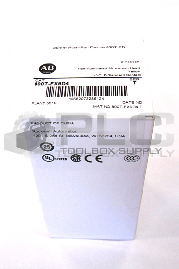 NEW ALLEN BRADLEY 800T-FX9D4 SER. T PUSH PULL SWITCH WITH YELLOW 