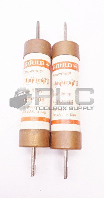 LOT OF 2 GOULD SHAWMUT A6D200R AMP-TRAP II TIME DELAY FUSES 200AMPS 600VAC