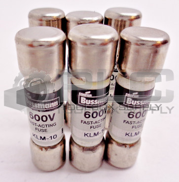 LOT OF 6 NEW BUSSMAN KLM-10 KLM 10A 600V FUSE KLM10 FAST ACTING