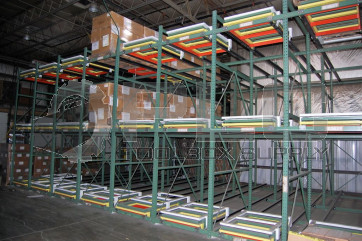 PUSH BACK PALLET RACKING SYSTEM GRAVITY FLOW 75 PALLETS