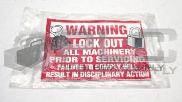 PACKAGE OF 5 NEW EMED CO. WARNING LOCKOUT ALL MACHINERY PRIOR TO SERVICING SIGNS