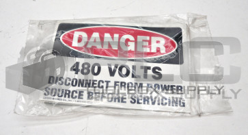 PACKAGE OF 5 NEW EMED CO. QS3572 DANGER 480 VOLTS WARNING LABEL 3-1/2"X5"