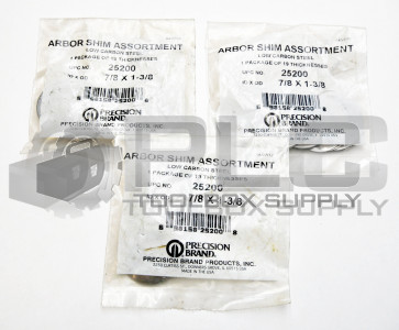 LOT OF 3 PRECISION BRAND 25200 ARBOR SHIM ASSORTMENT 7/8 X 1-3/8