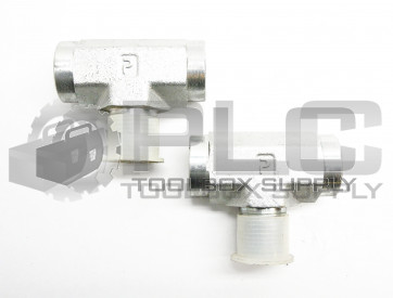 LOT OF 2 NEW PARKER 1/2MMS-S TEE 2X1/2IN NPT FEMALE 1X1/2NPT MALE