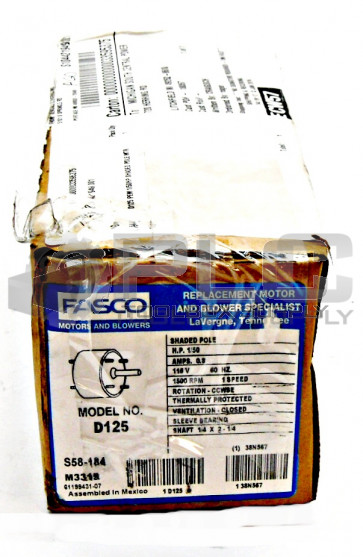 NEW FASCO D125 REPLACEMENT MOTOR AND BLOWER SPECIALIST HP 1/50 0.8AMP 115V 60HZ