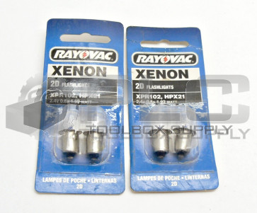 LOT OF 2 NEW RAYOVAC XPR102 2D FLASHLIGHTS BULBS 2.4V 0.8A 1.92WATT 4 BULBS