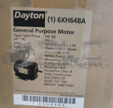 NEW DAYTON 6XH64 BA MOTOR 1/6HP 1PH 115V 1725RPM